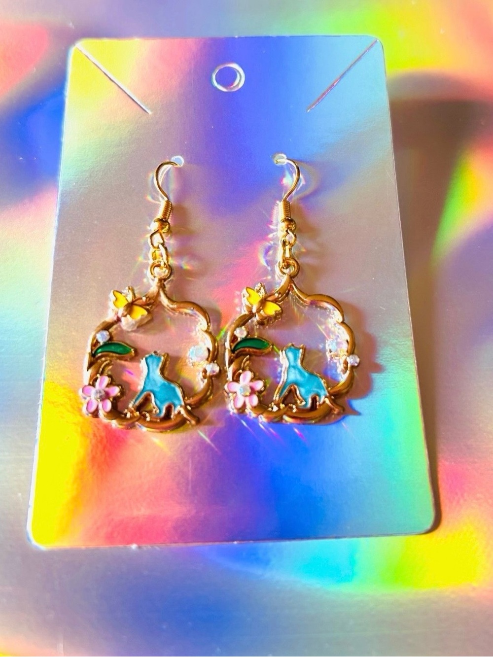 Floral Blue Kitty Earrings